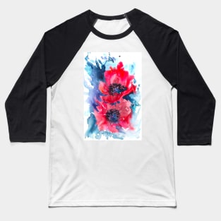 Pink Poppy flowers Watercolor Painting Baseball T-Shirt